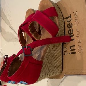 Toms Red Strappy Wedge